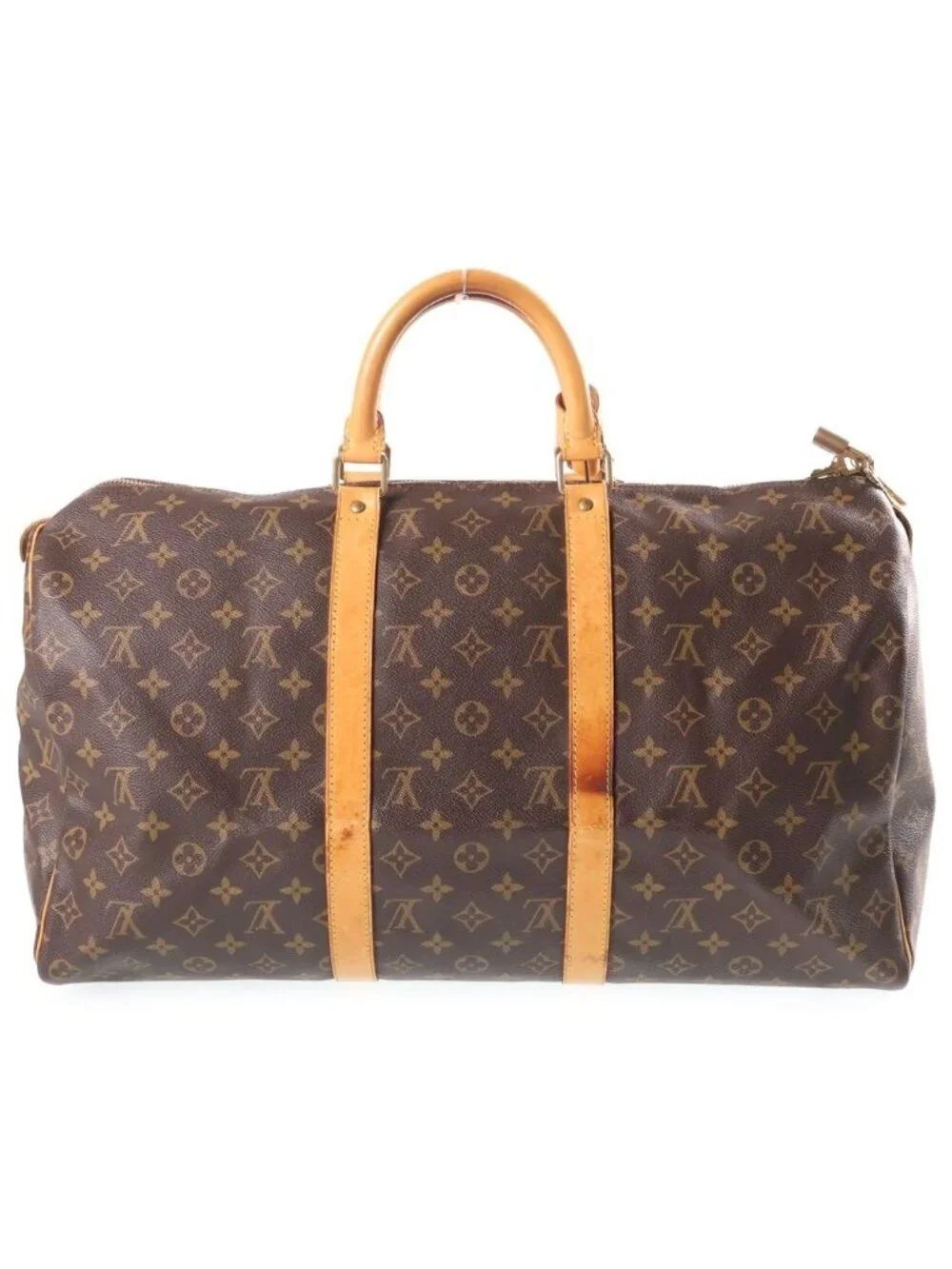 Louis Vuitton Monogram Keepall 50 Leather Boston Bag Brown